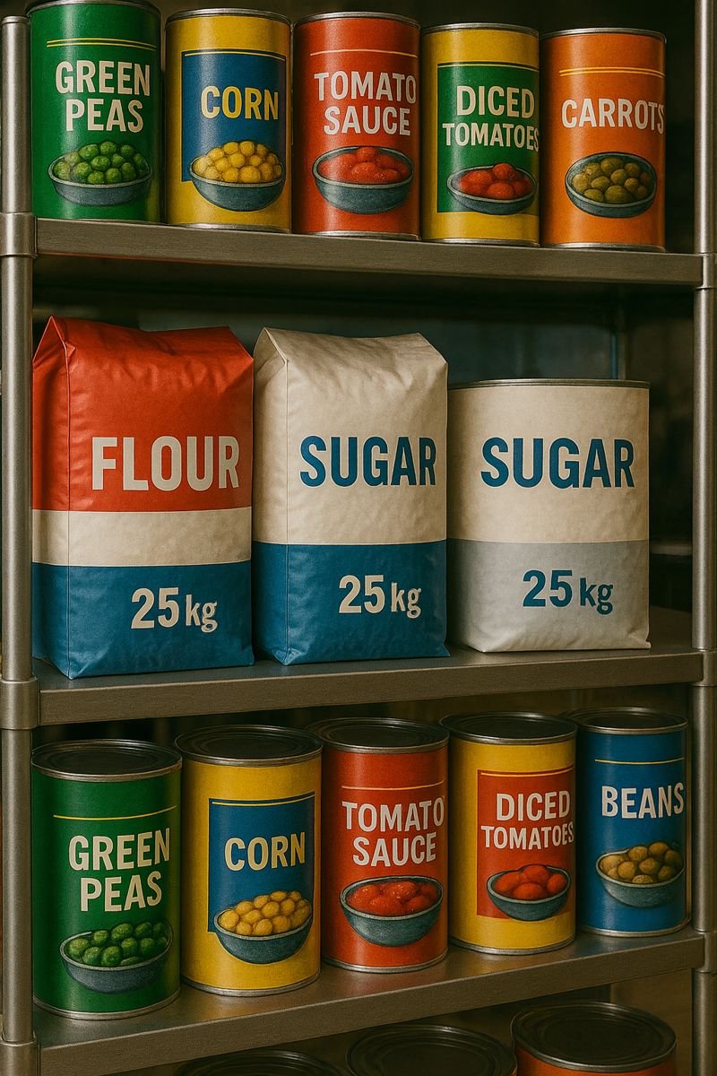 packs of flour and tins of food